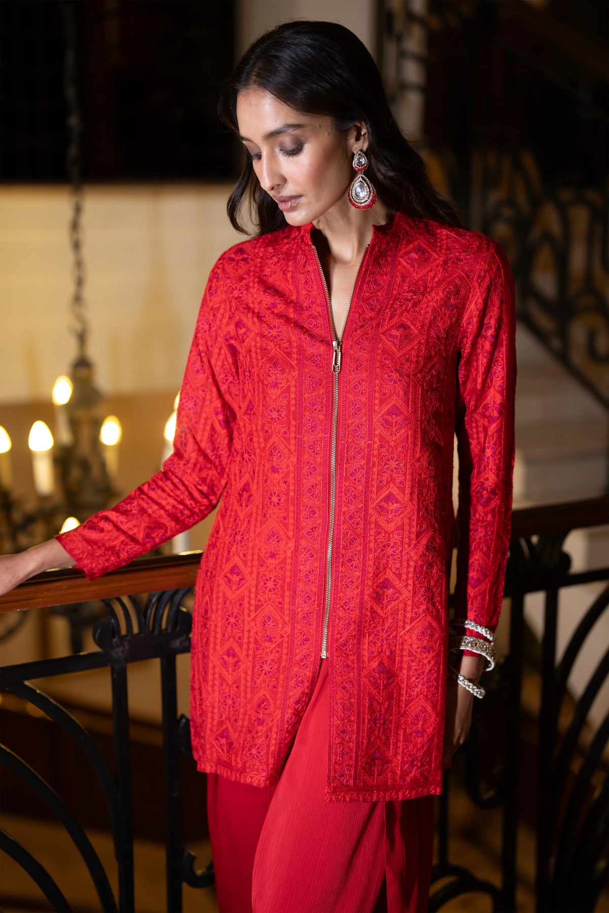 EMBROIDERED ZIP FRONT JACKET