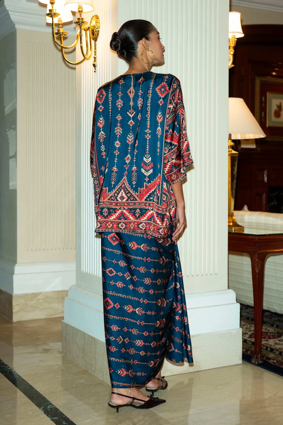 TRIBAL PRINT BOXY TOP & DRAPE SKIRT SET