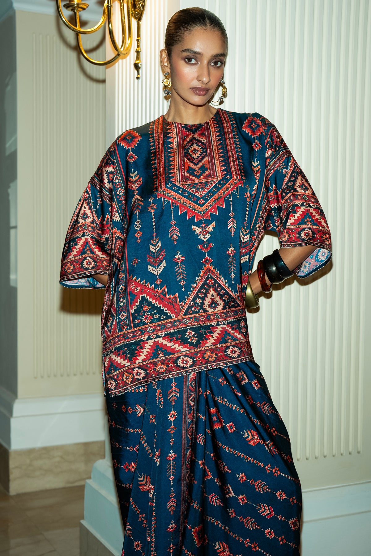 TRIBAL PRINT BOXY TOP & DRAPE SKIRT SET
