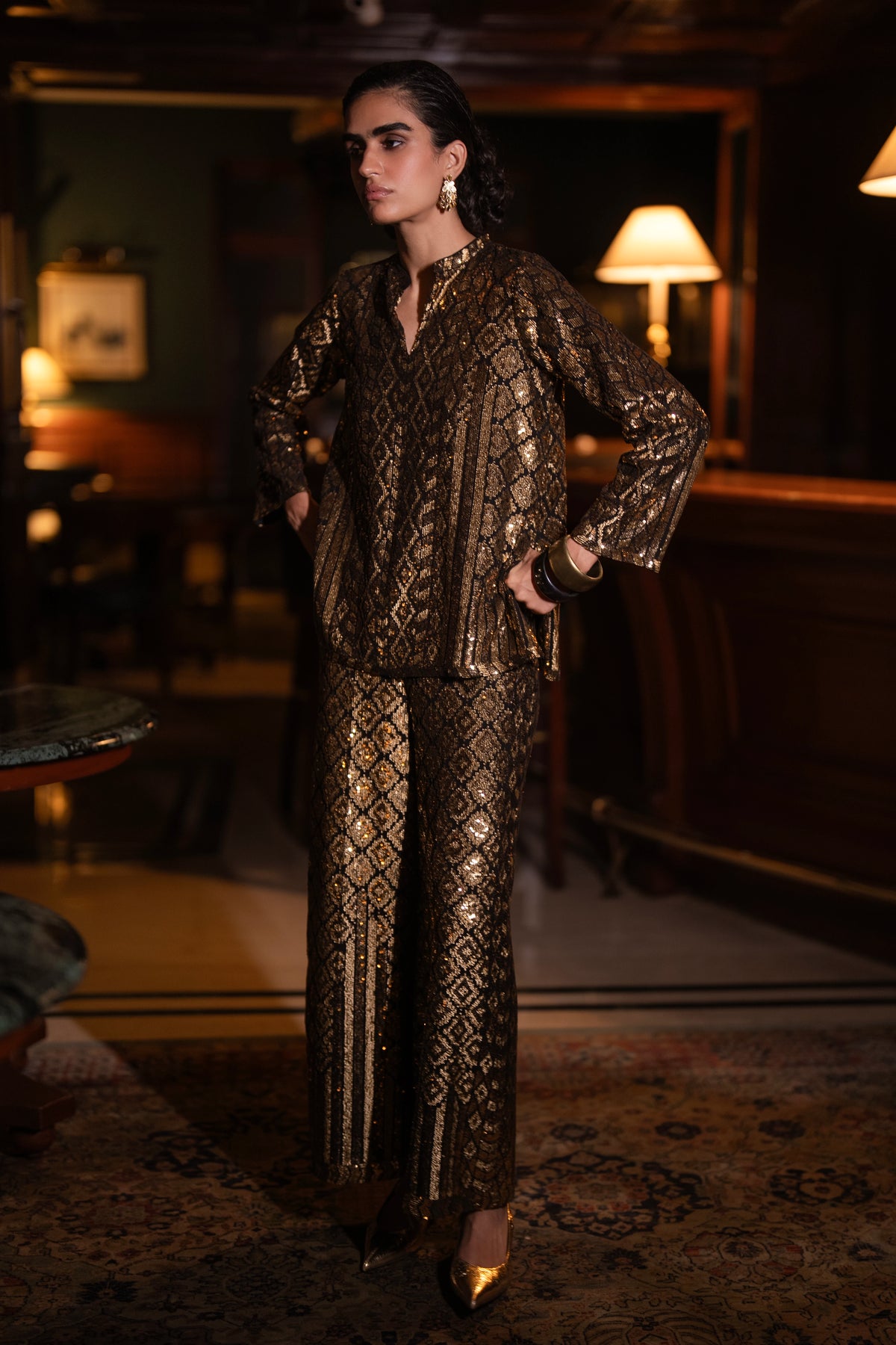 GEOMETRIC SEQUIN EMBROIDERED TOP