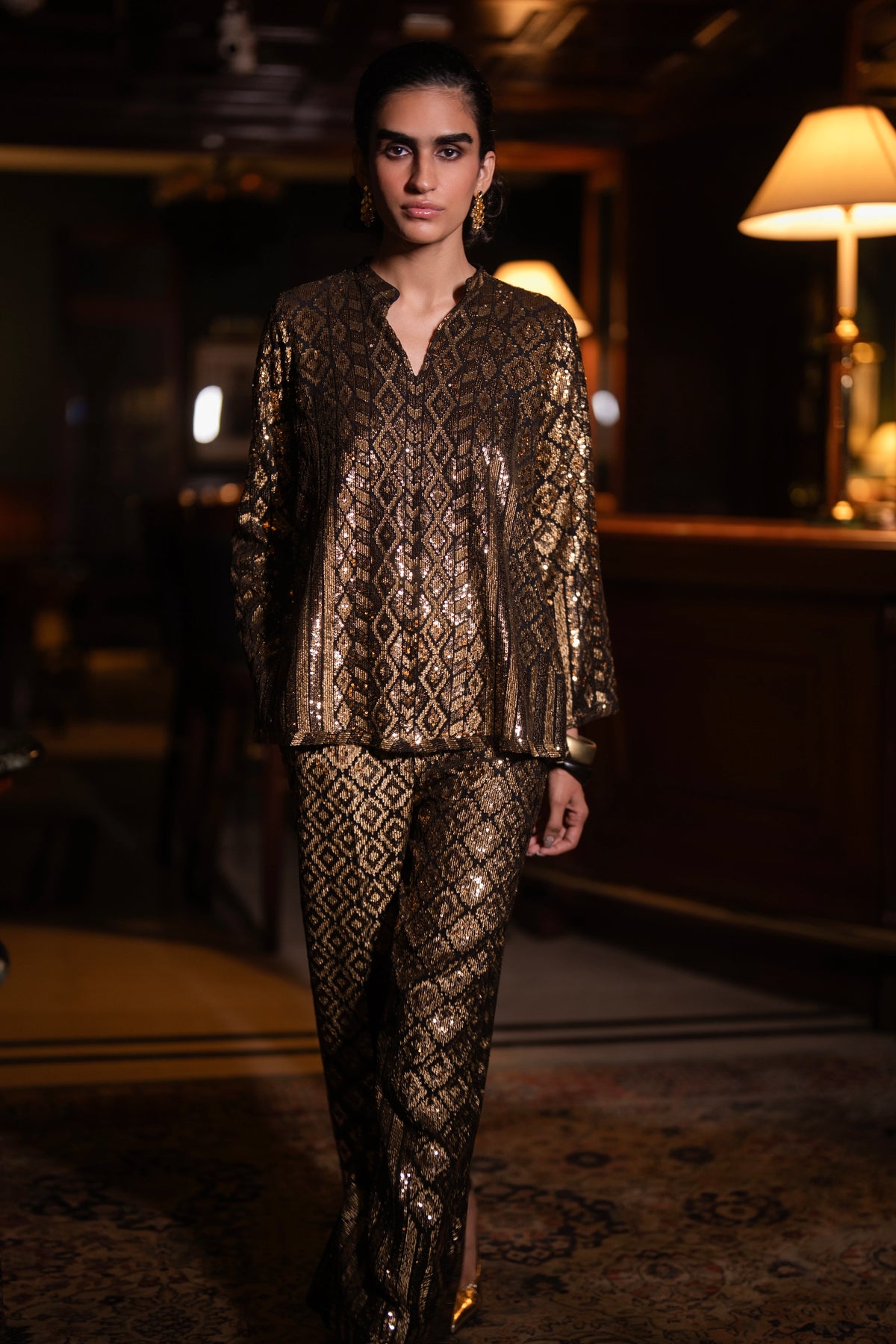 GEOMETRIC SEQUIN EMBROIDERED TOP