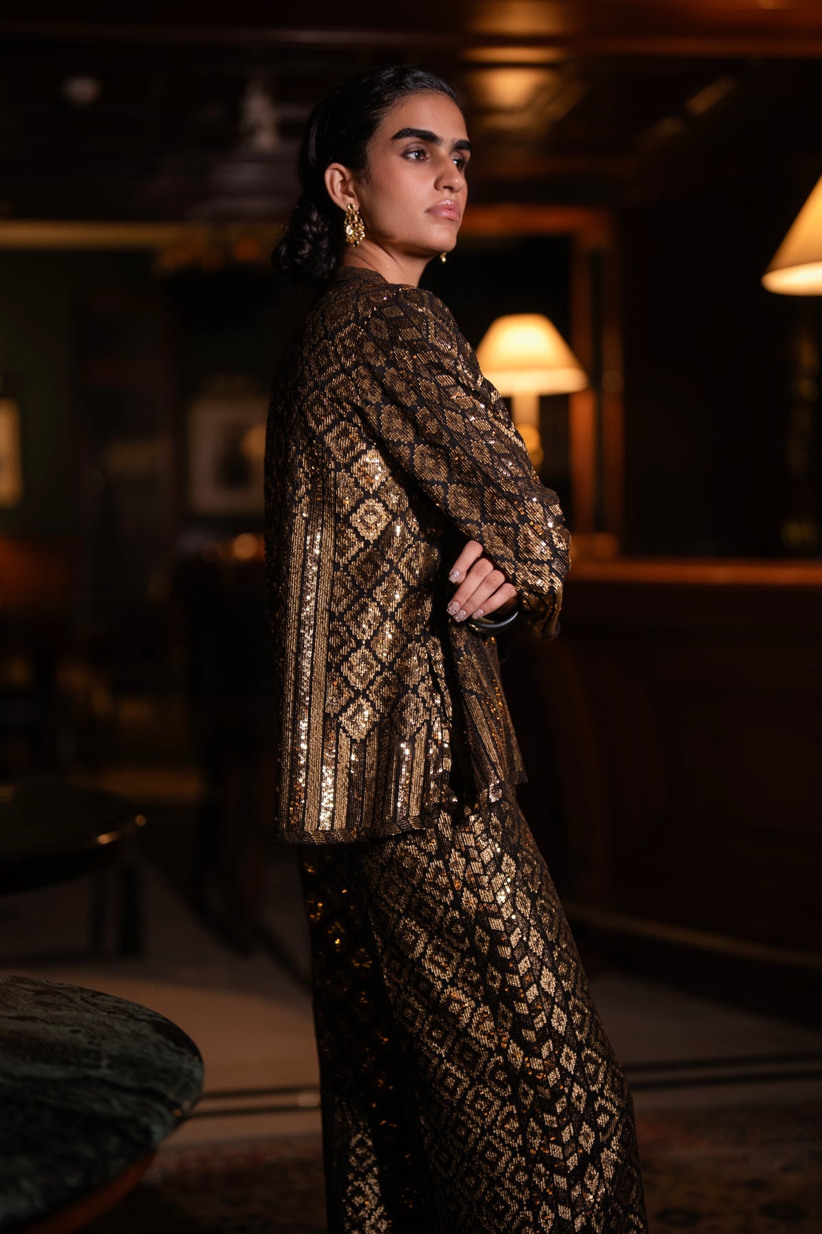 GEOMETRIC SEQUIN EMBROIDERED TOP