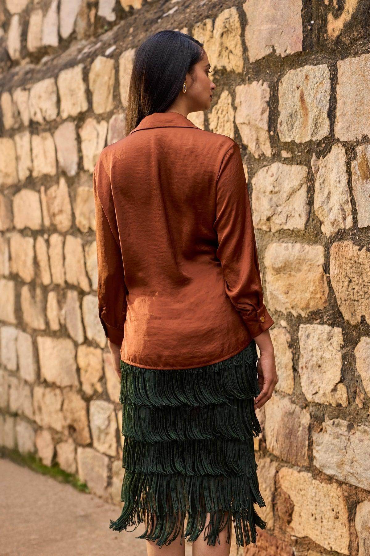 LAYERED FRINGE MIDI SKIRT - dash and dot