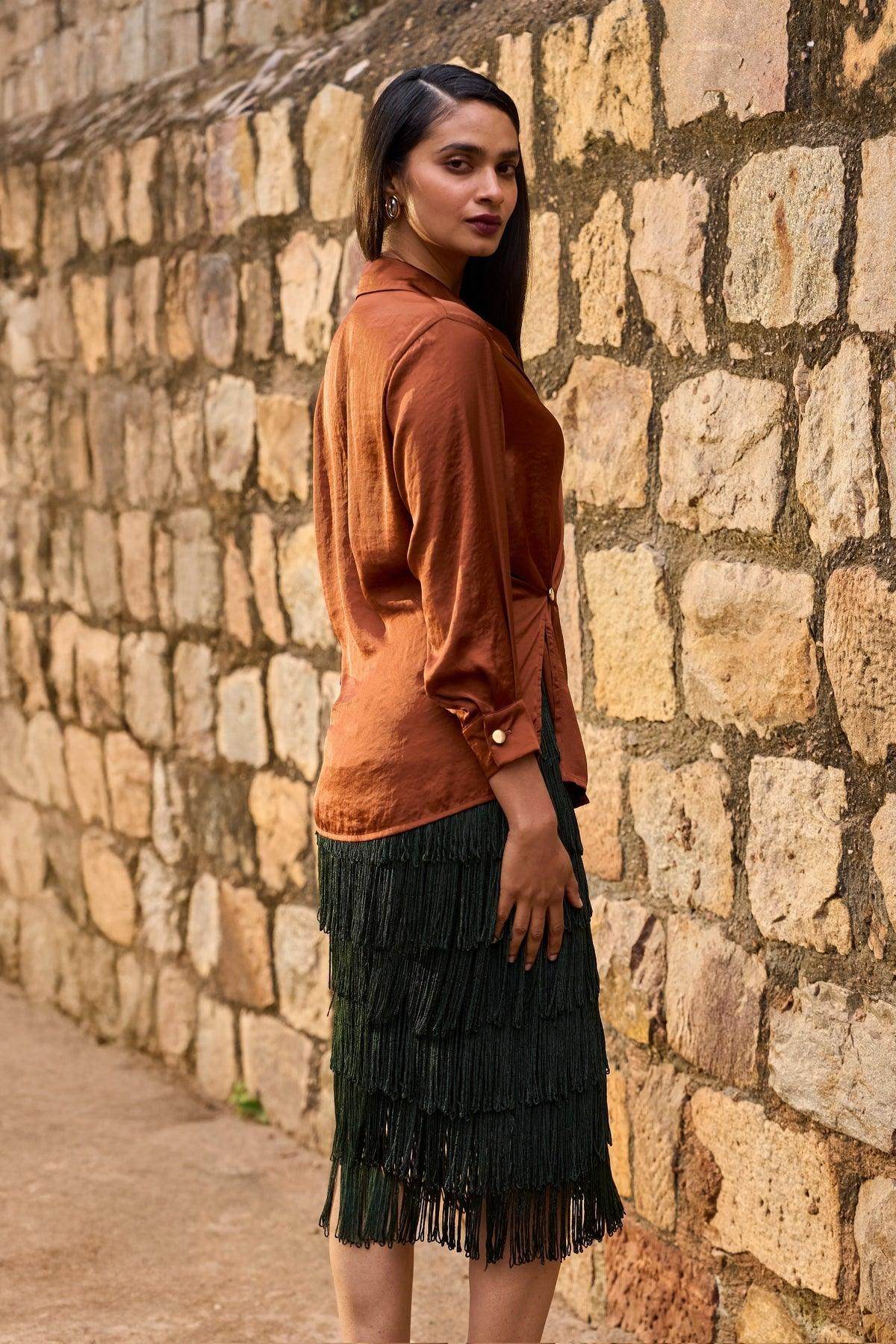 LAYERED FRINGE MIDI SKIRT - dash and dot