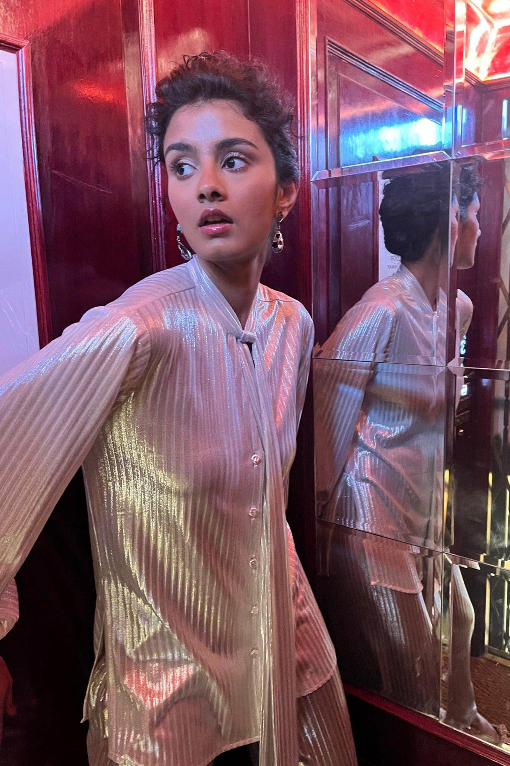 TEXTURED LAMÉ BOW BLOUSE - dash and dot