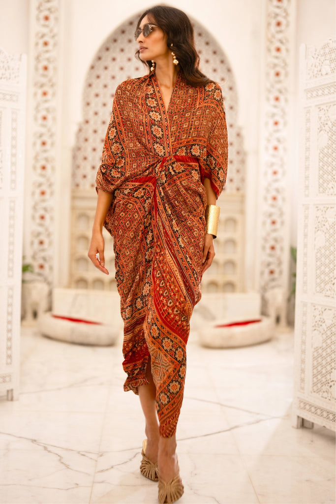 AJRAKH PRINT DRAPED KAFTAN dash and dot