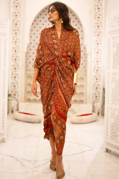 AJRAKH PRINT DRAPED KAFTAN