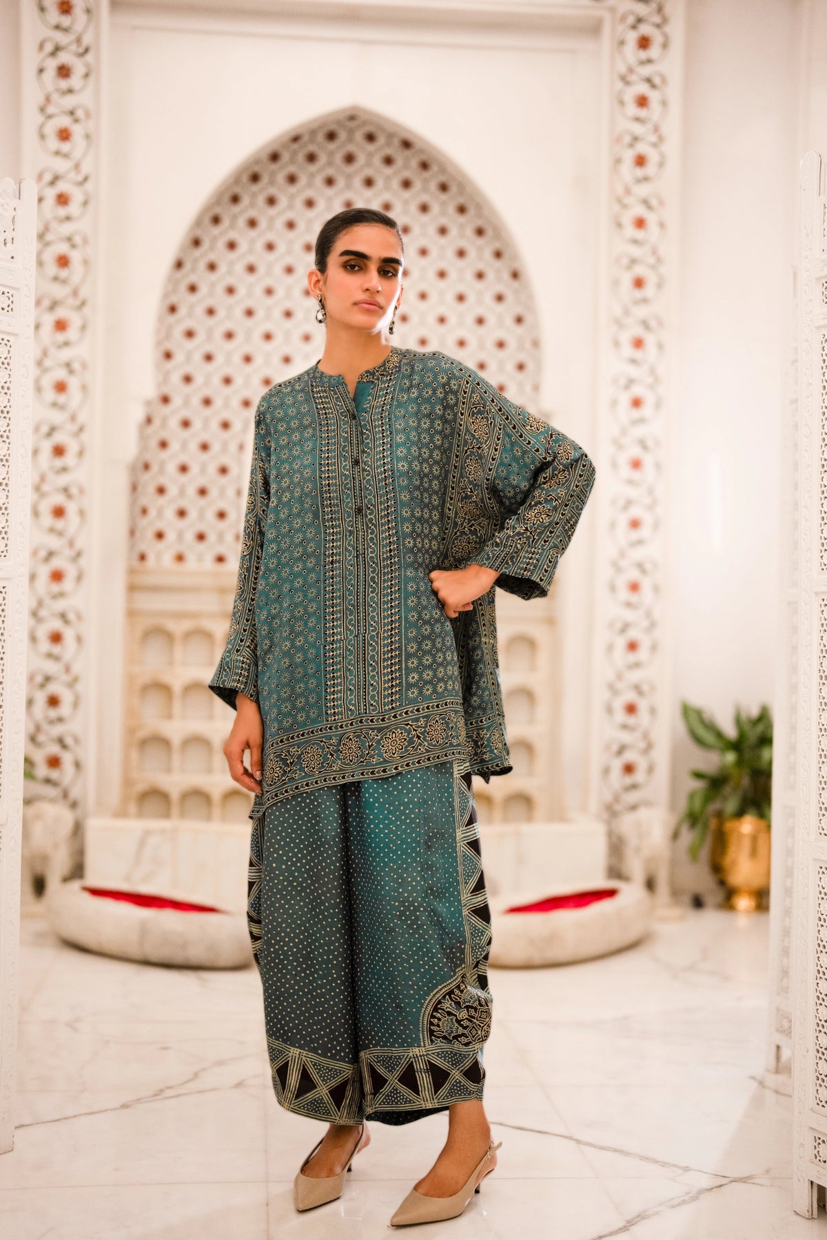 AJRAKH PRINT RELAXED FIT SHIRT & WIDE-LEGGED PANT SET