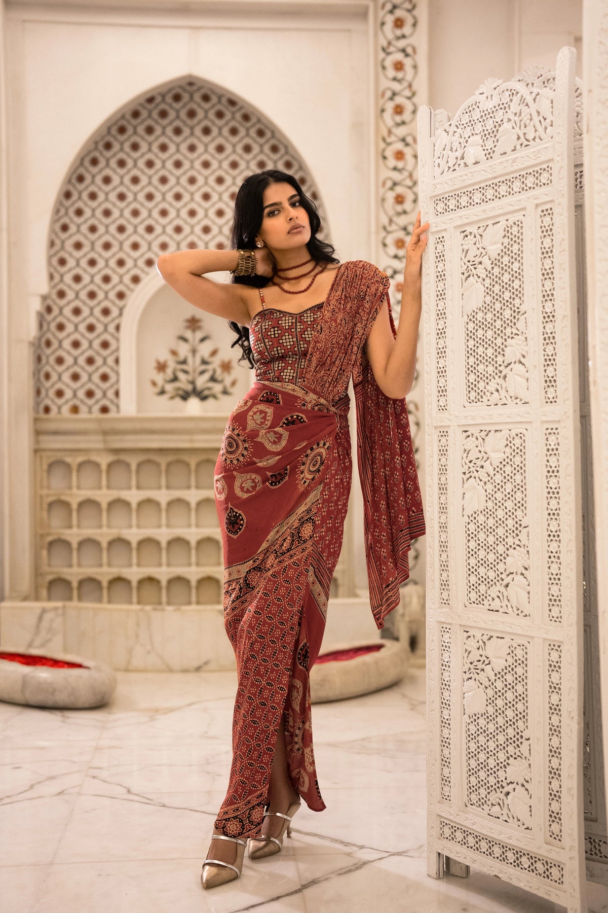 AJRAKH PRINT SARI DRAPE SKIRT