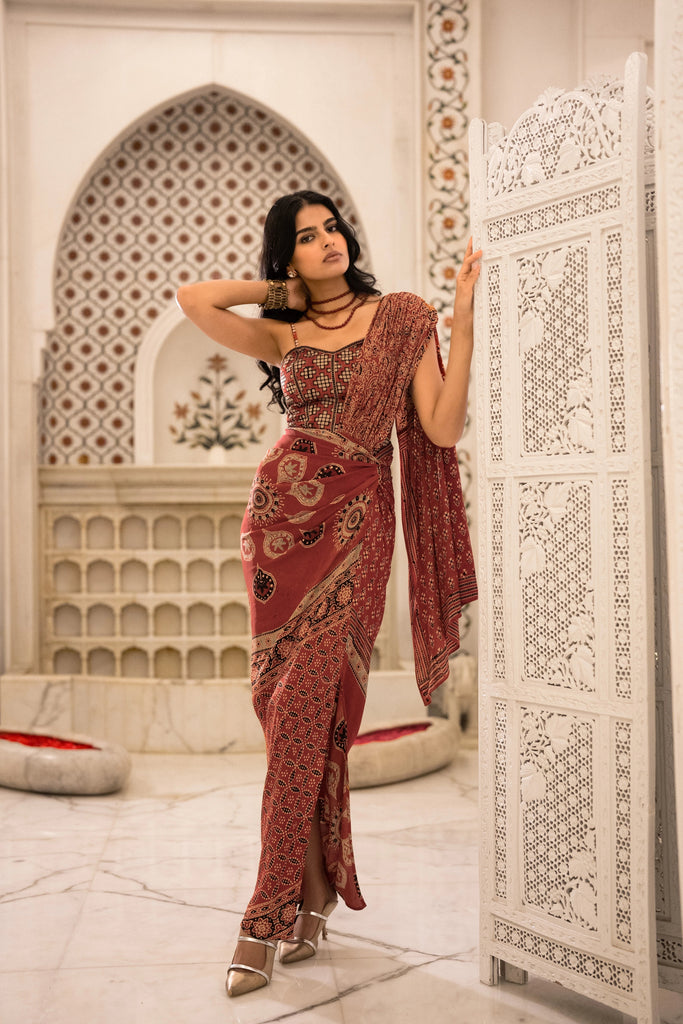AJRAKH PRINT SARI DRAPE SKIRT dash and dot