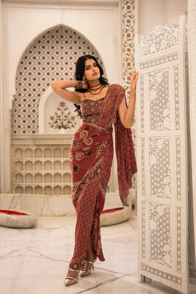 AJRAKH PRINT SARI DRAPE SKIRT