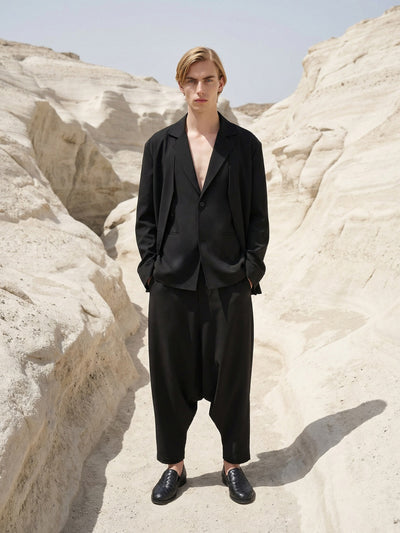LAYERED BLAZER AND DROP CROTCH PANT