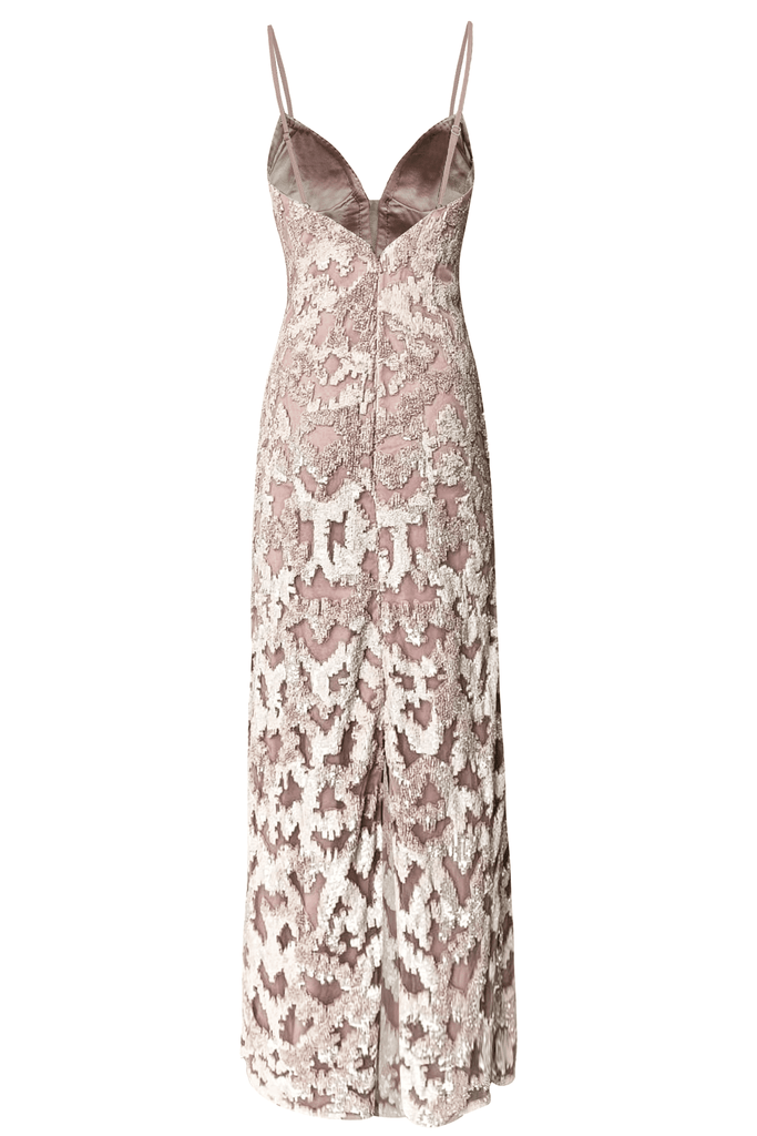 STATEMENT CHAMPAGNE SEQUIN EMBROIDERED GOWN - dash and dot dash and dot