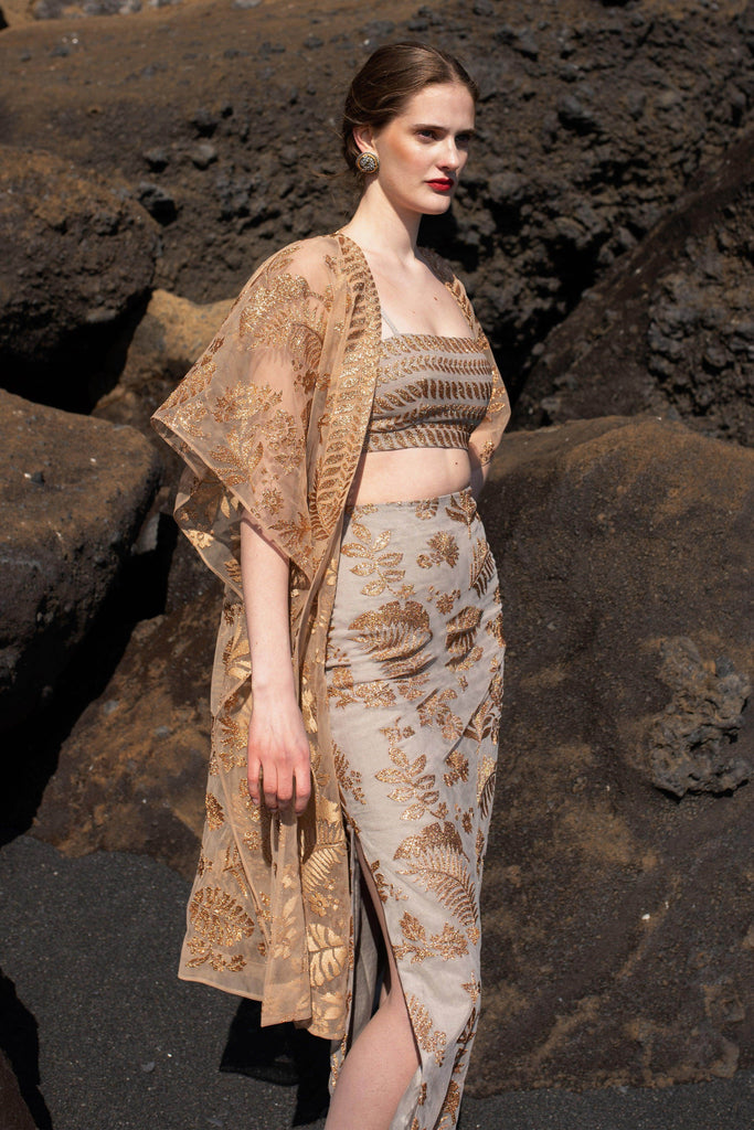 METALLIC BADLA STITCH BANDEAU AND SKIRT SET - dash and dot dash and dot