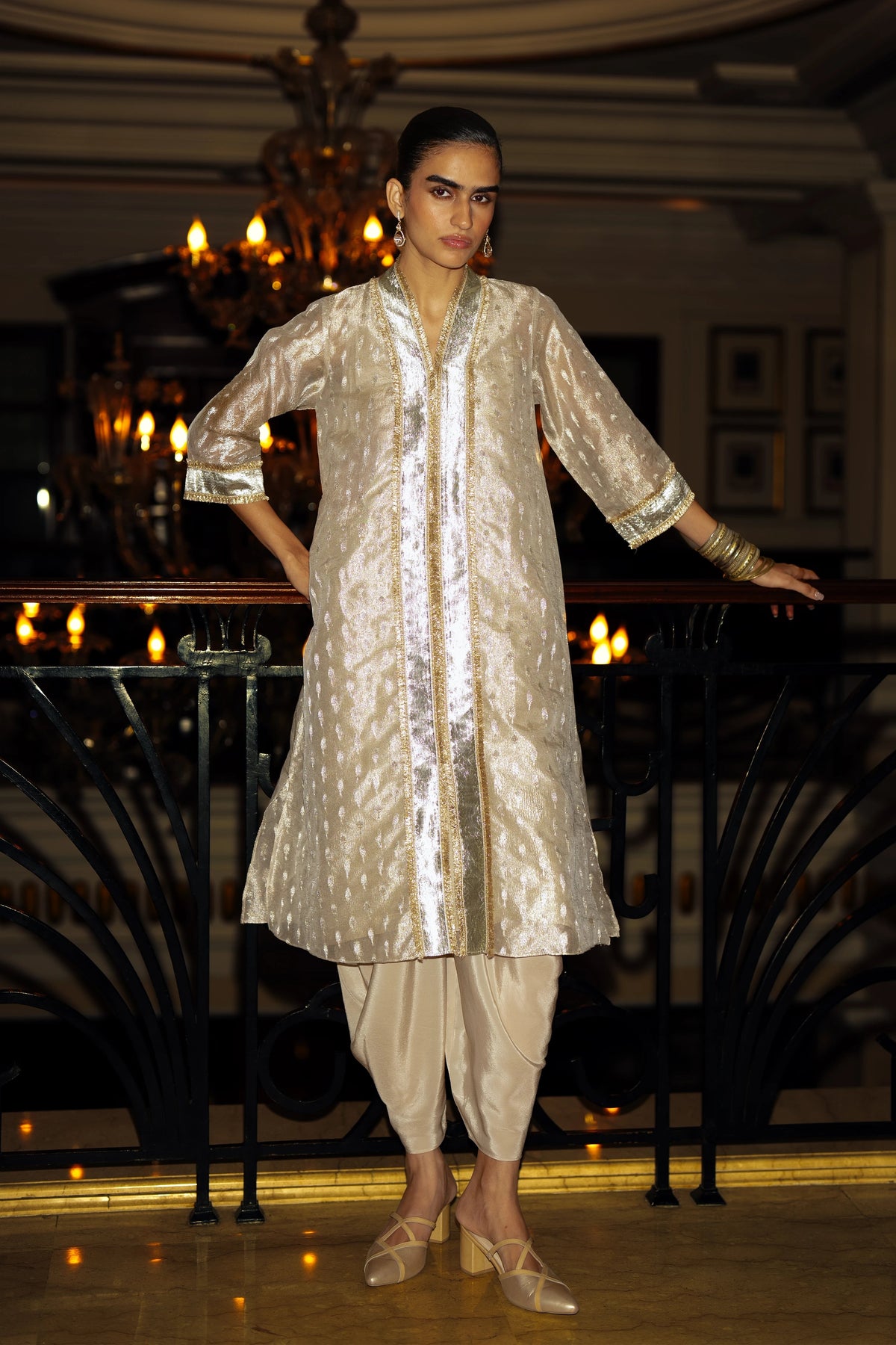 BENARES TISSUE LONGLINE TOP & DRAPED DHOTI PANT