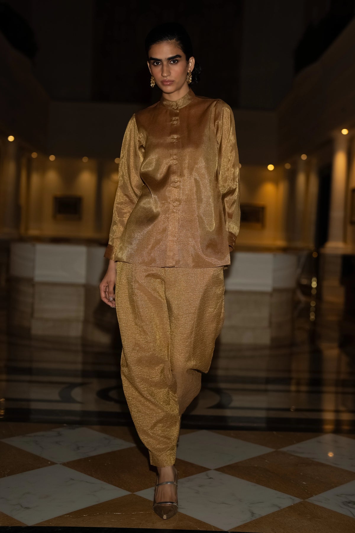 BENARES TISSUE METALLIC SHIRT & CRINKLED PANT SET