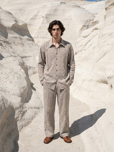 CRINKLED STRIPE PANT SET