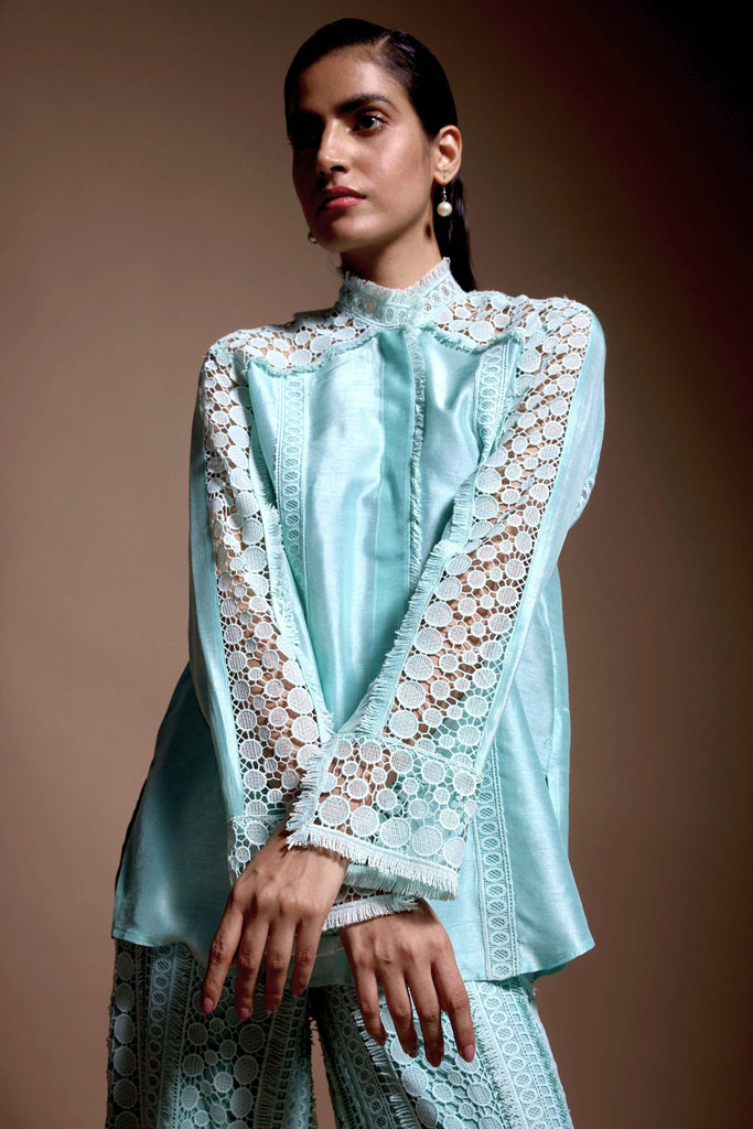 MINT BLUE LACE TOP - dash and dot dash and dot