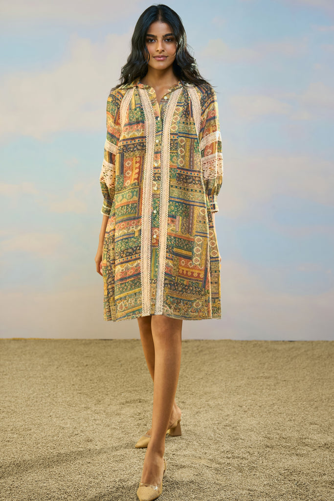 PRINTED LINEN-LACE DRESS dash and dot