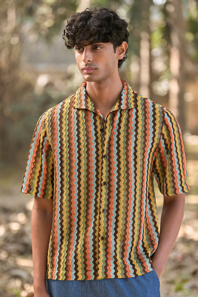 MULTICOLOUR TEXTURED KNIT SHIRT