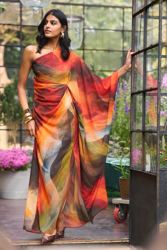 ABSTRACT ONE SHOULDER DRESS dash and dot