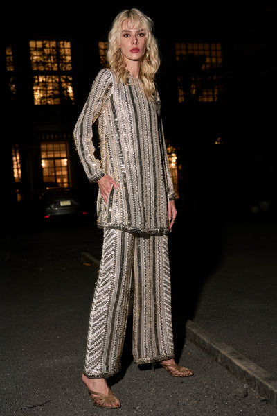 IVORY GOLD SEQUIN TOP AND PANT