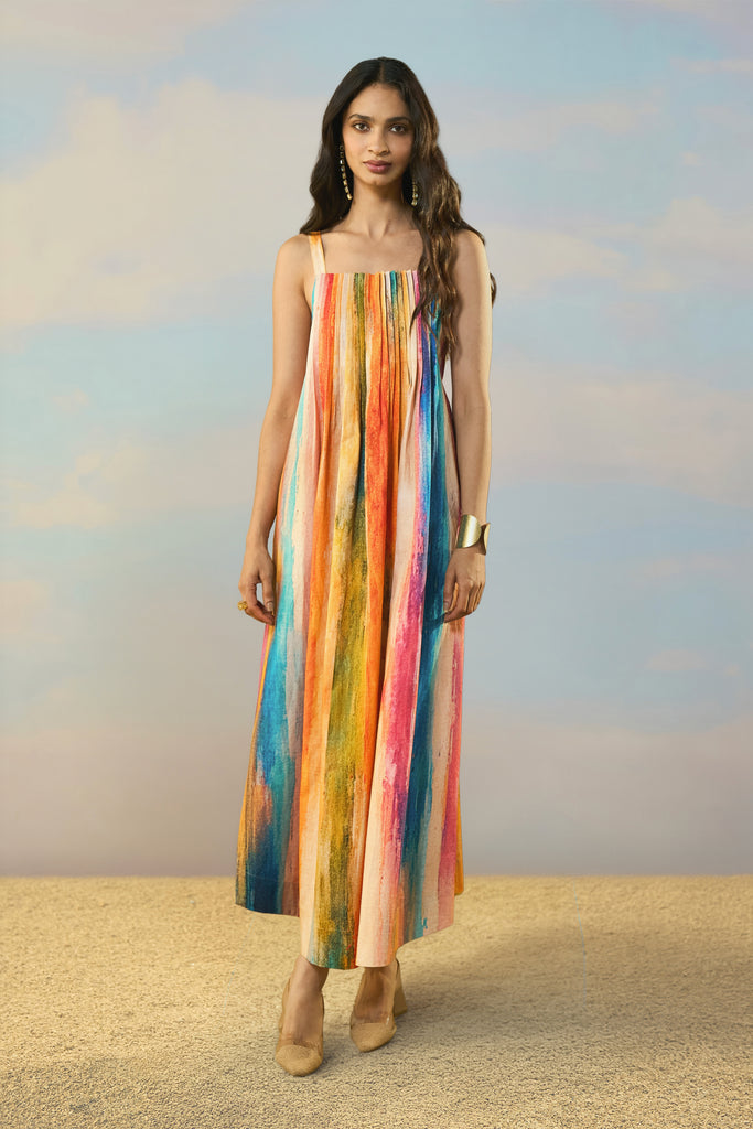 LINEN ABSTRACT WATERCOLOUR MAXI dash and dot
