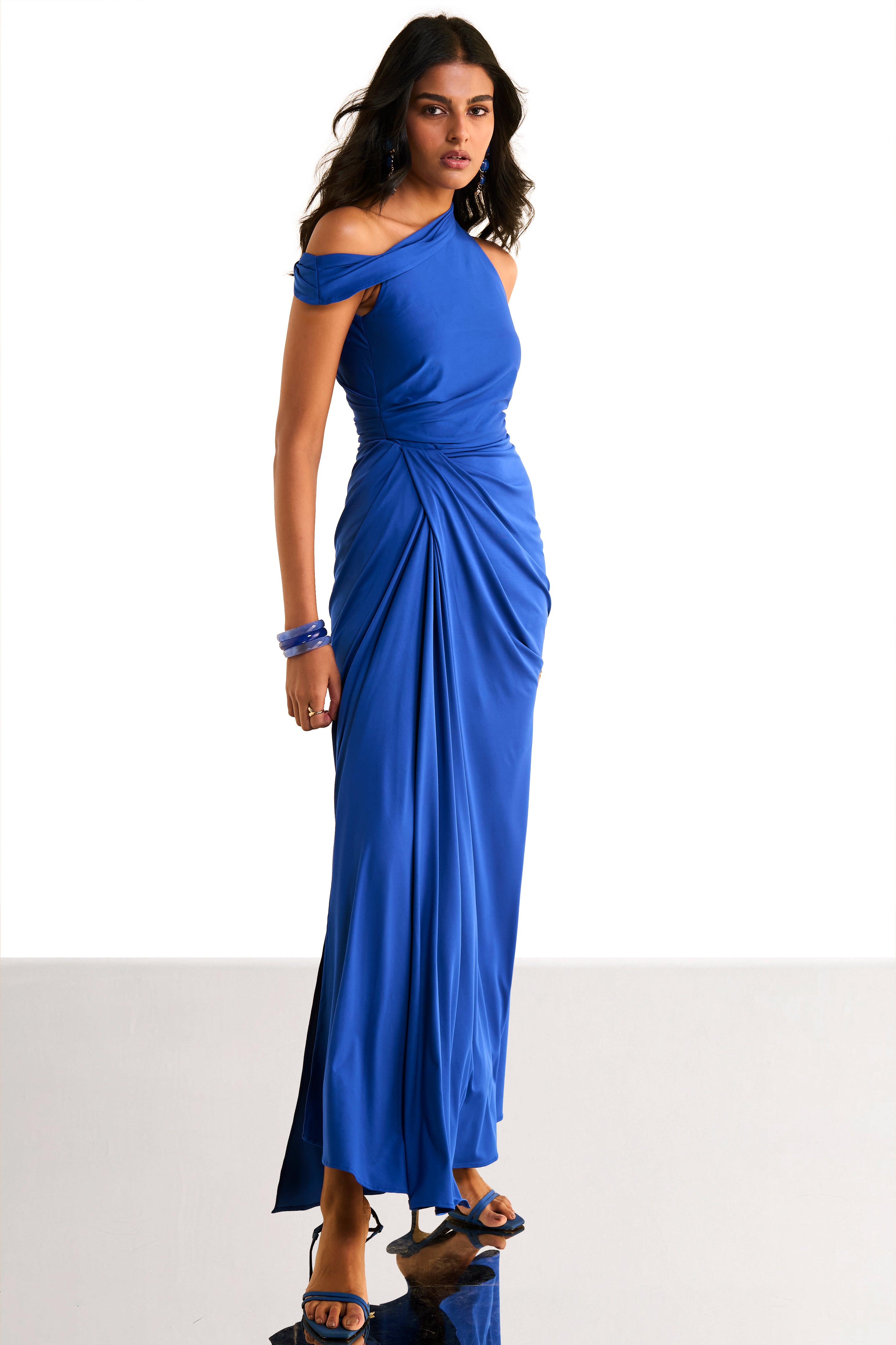 ONE SHOULDER DRAPED KNIT DRESS – dash and dot