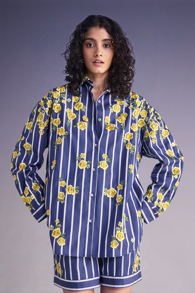 FLORAL EMBROIDERED STRIPE SHIRT dash and dot