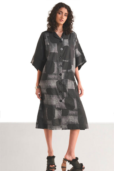 ABSTRACT GEOMETRIC PRINT SHIRT DRESS