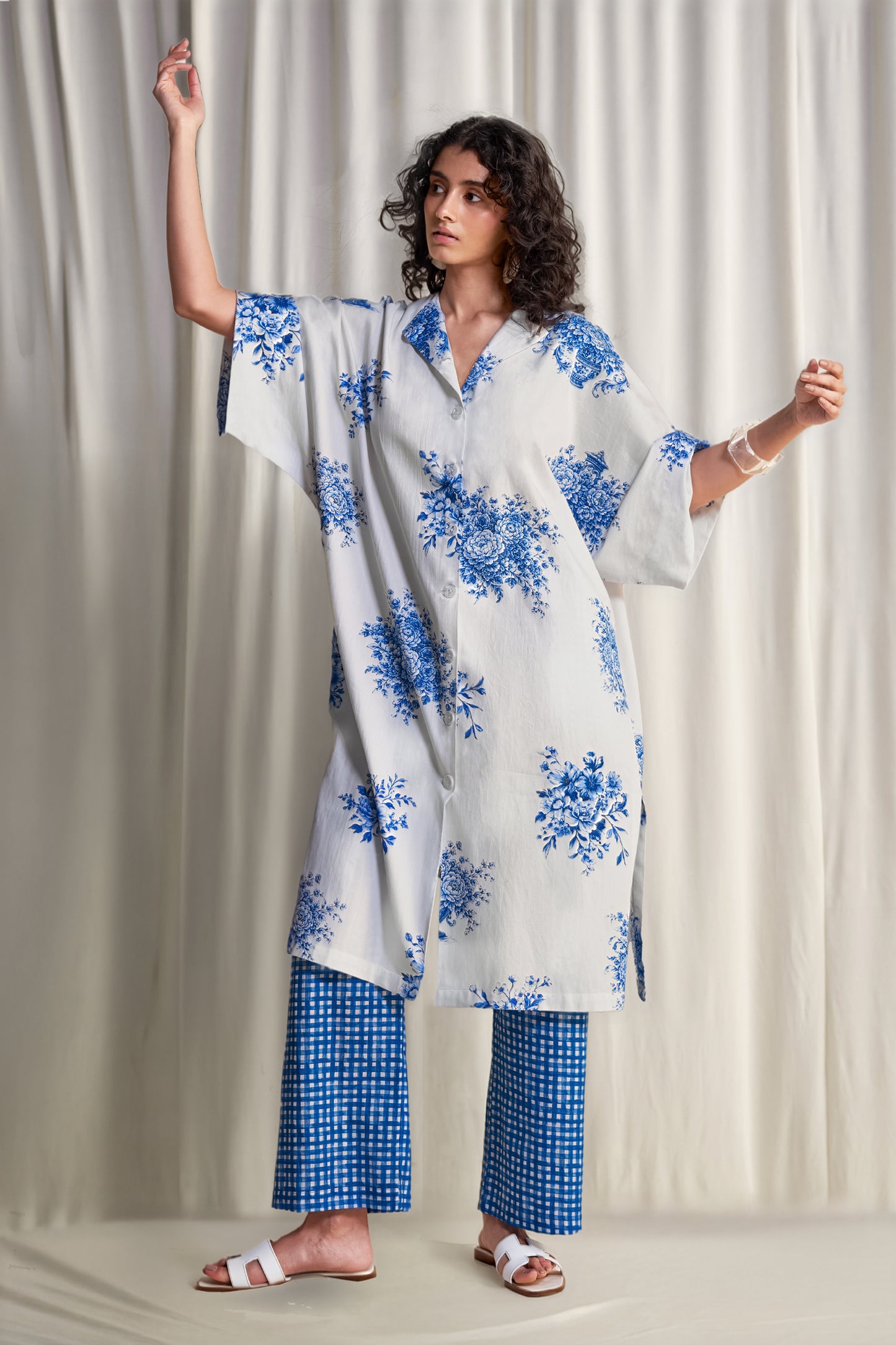 LINEN MADRAS CHECK PRINT PANT