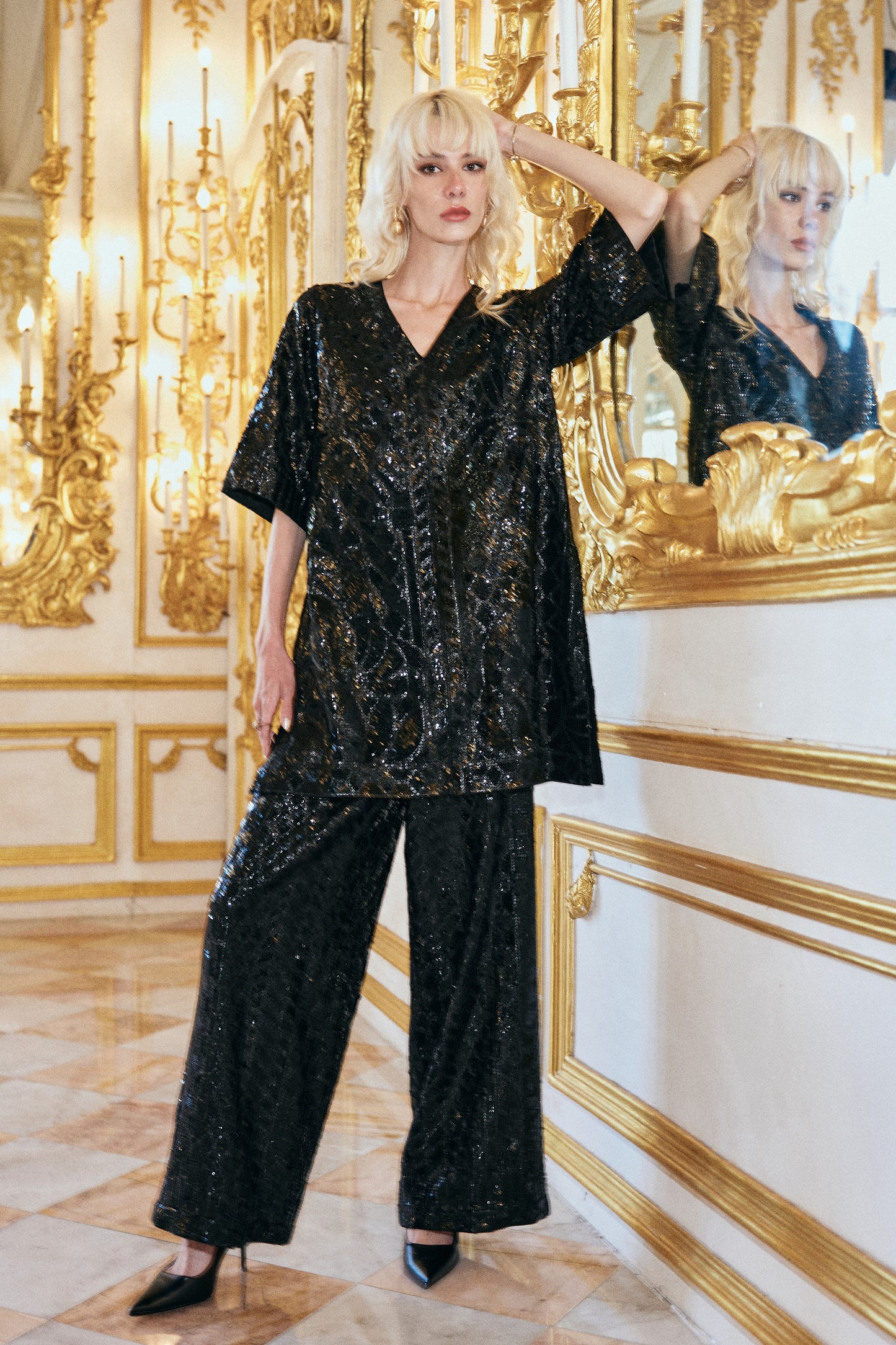BLACK SEQUIN EMBROIDERED SET