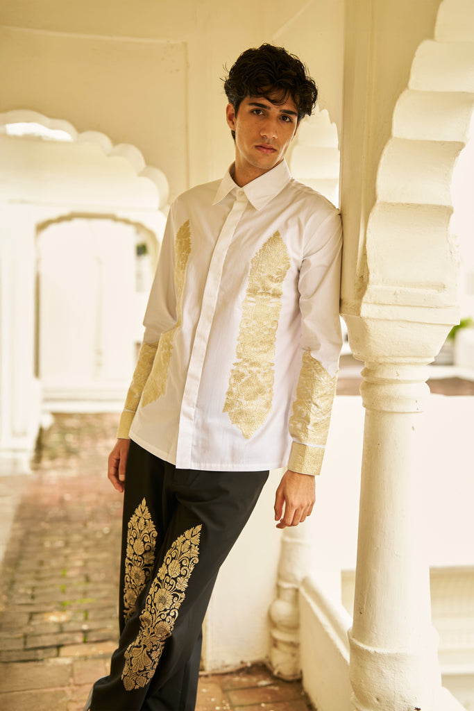 WHITE BROCADE PATCH SHIRT dash and dot