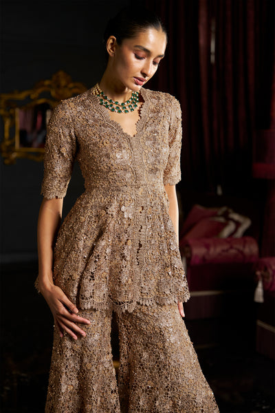 EMBROIDERED LACE PEPLUM TOP