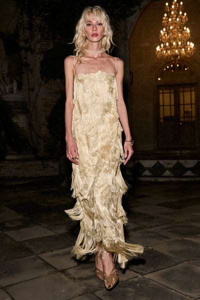 EMBROIDERED FRINGE LACE DRESS