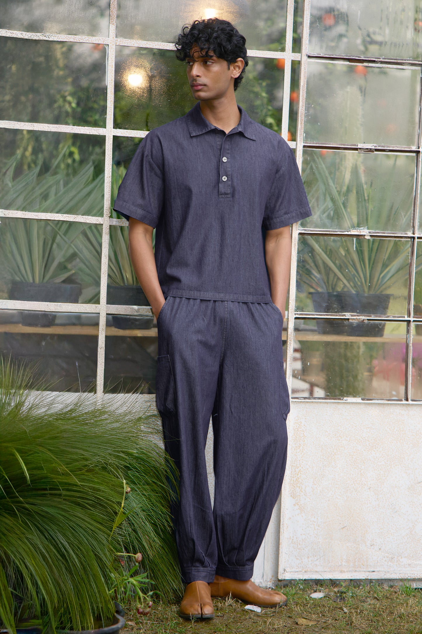 DENIM POPOVER SHIRT & PANT SET