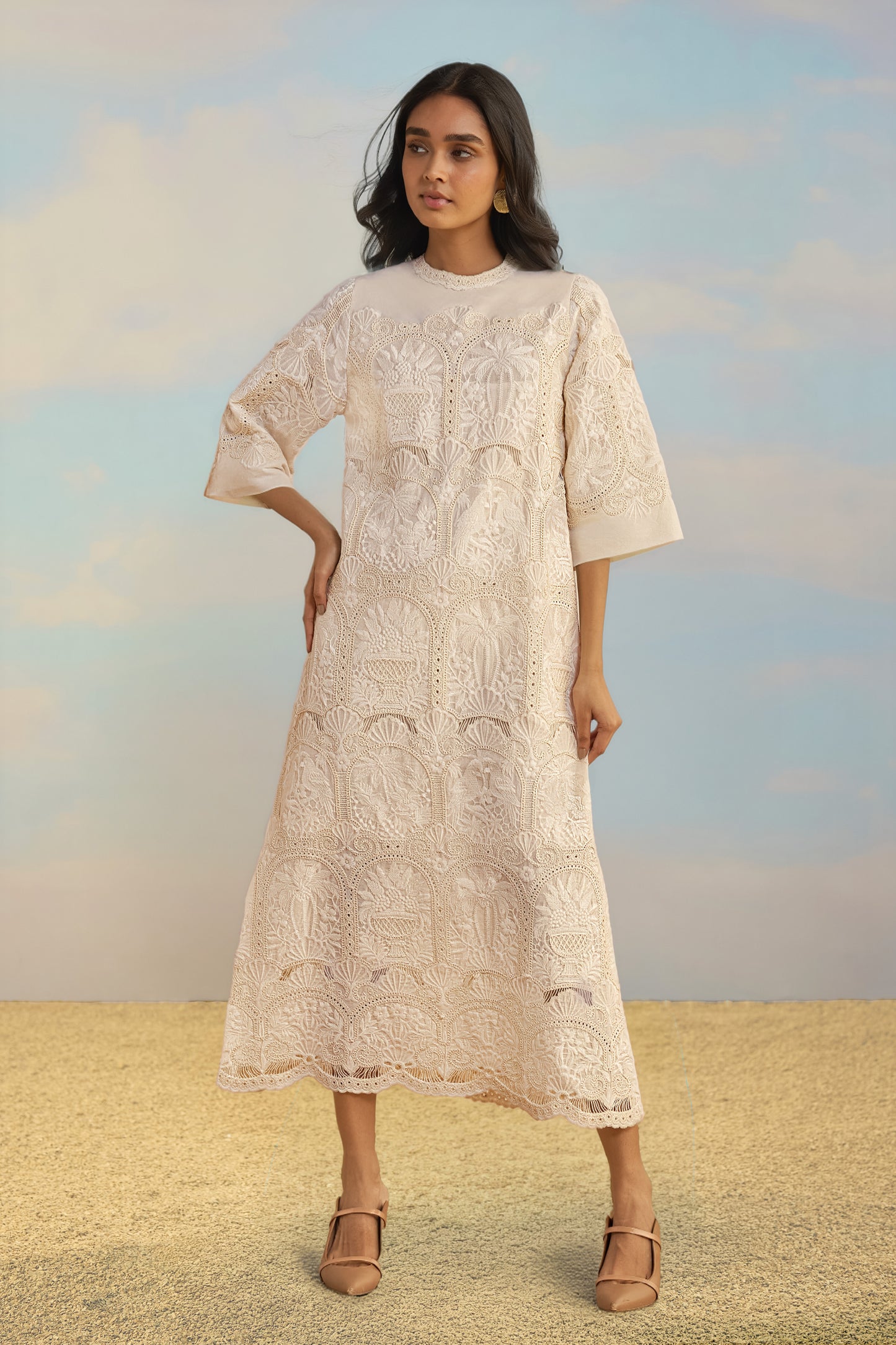 CUTWORK EMBROIDERED SCALLOPED MAXI