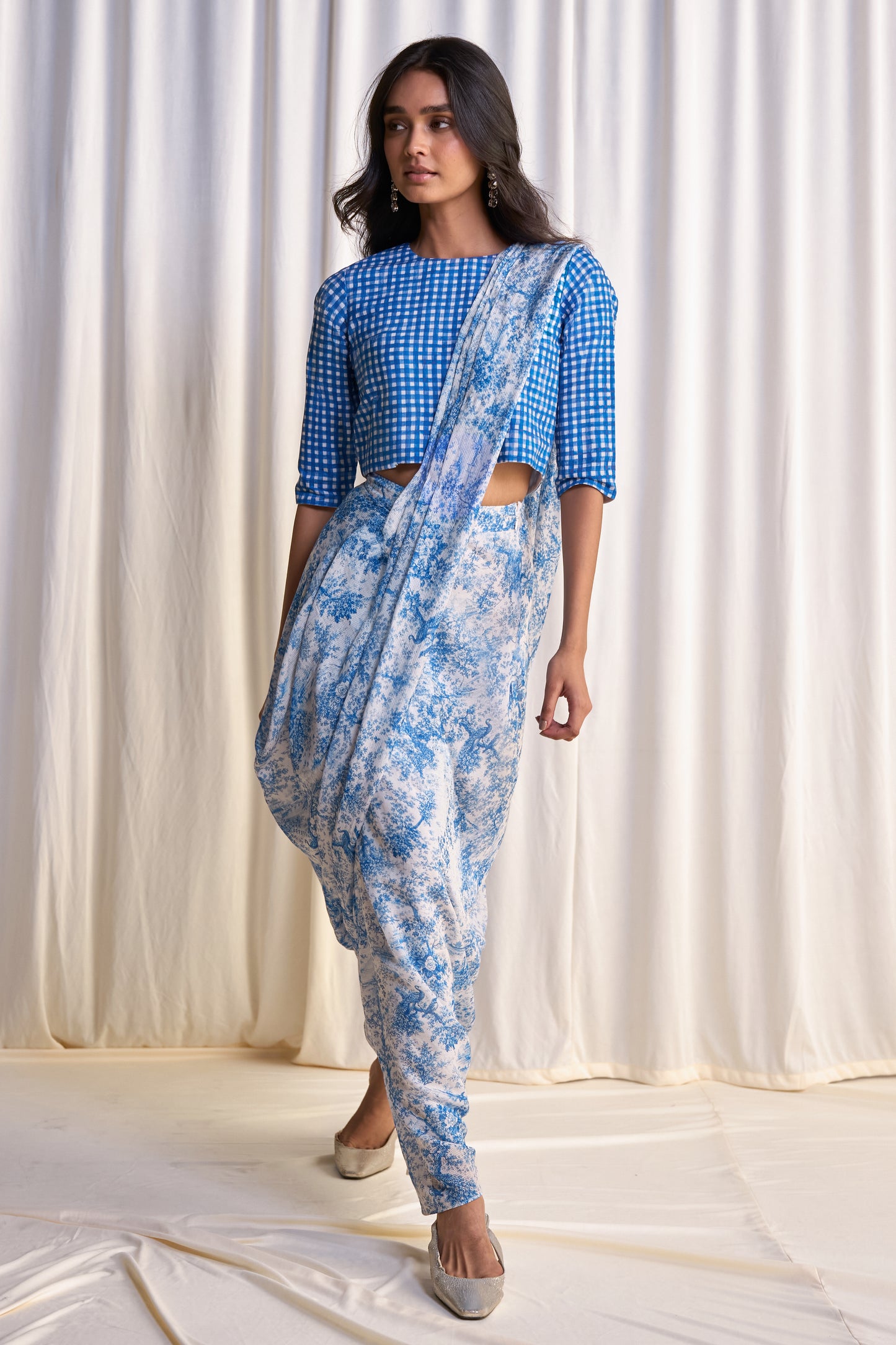 LINEN MADRAS CHECK PRINT TOP