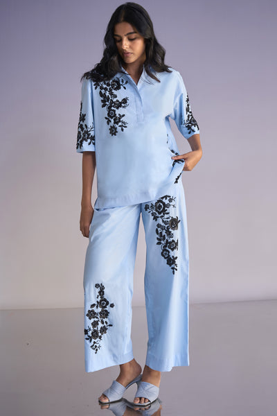 FLORAL BEAD EMBROIDERED SHIRT & PANT SET