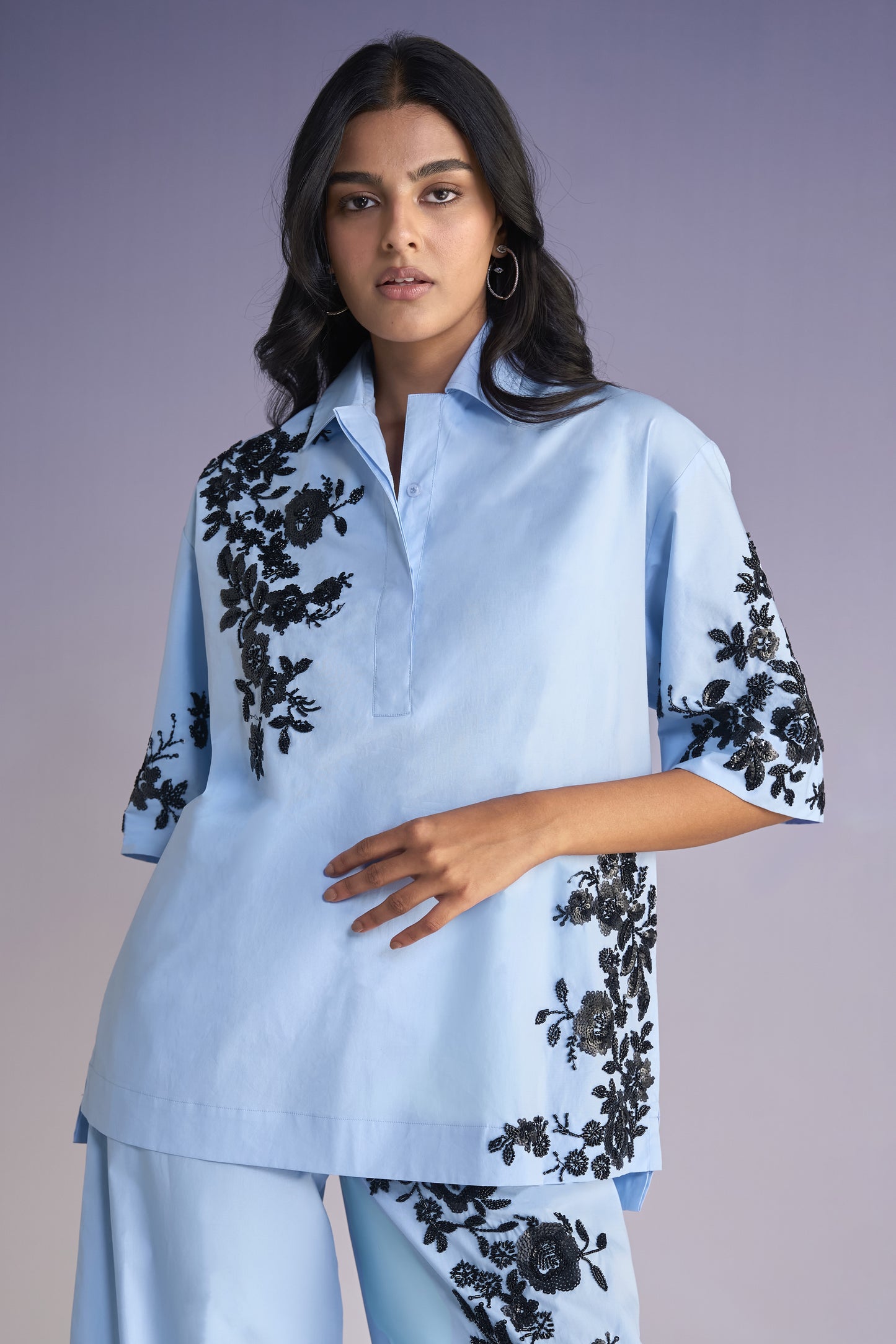 FLORAL BEAD EMBROIDERED SHIRT