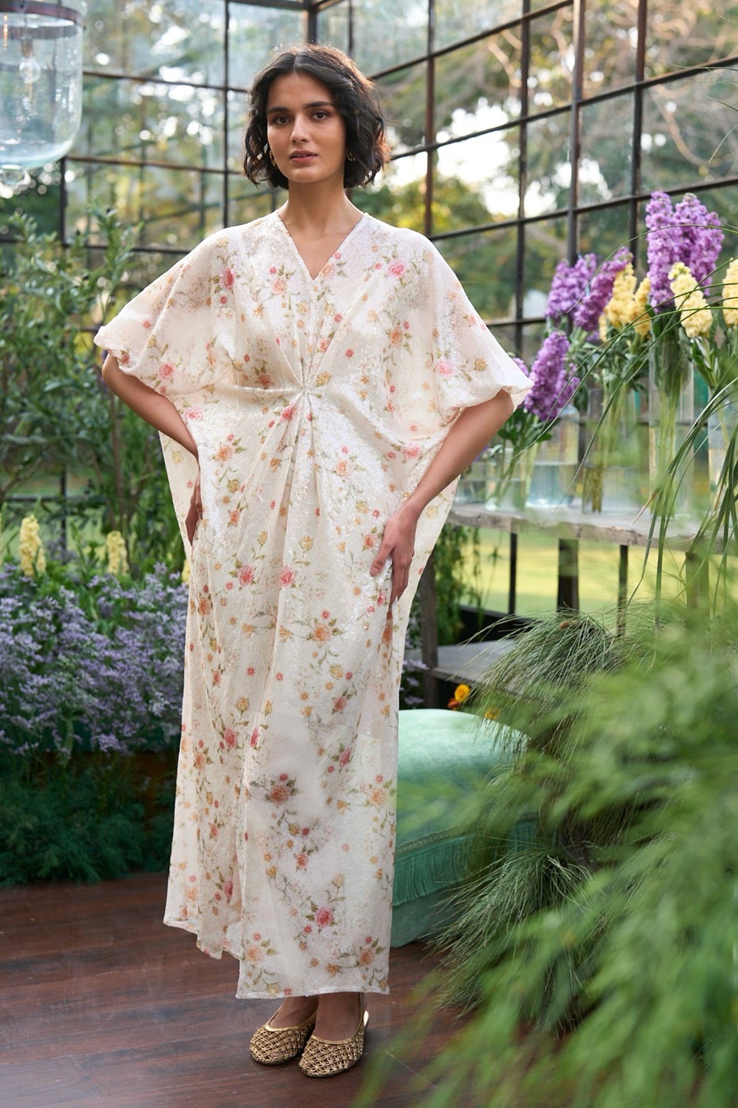 FLORAL SEQUIN KAFTAN DRESS