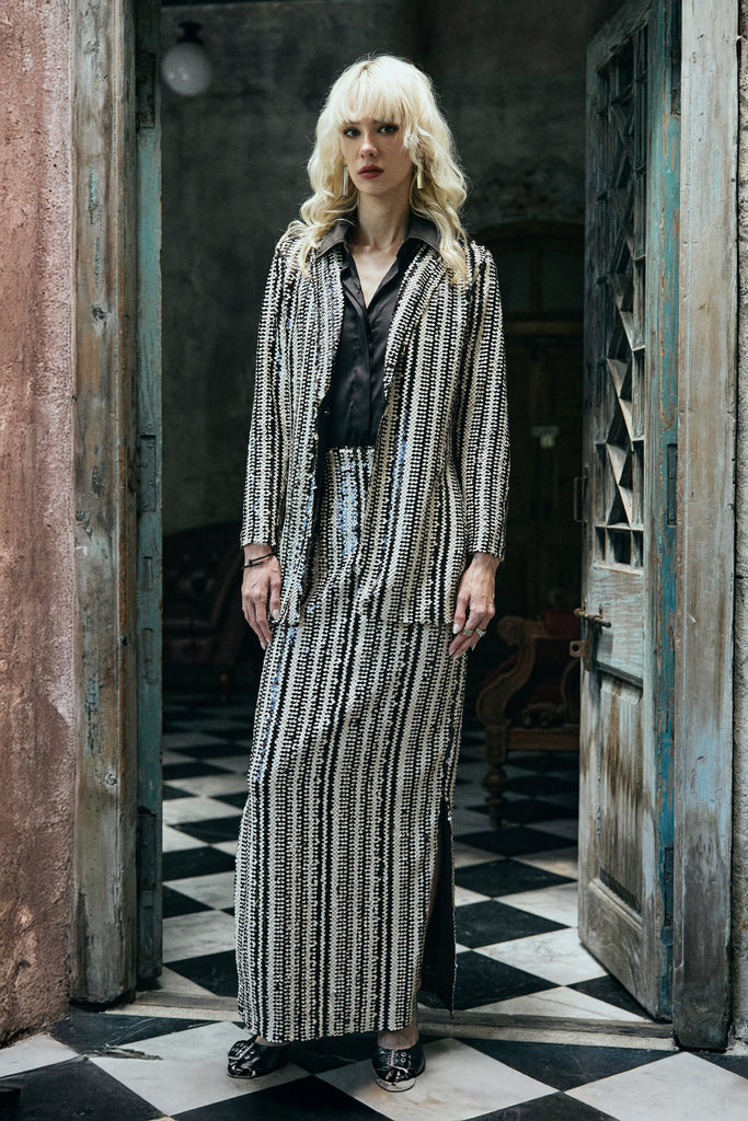 TEXTURED SEQUIN STRIPE SKIRT dash and dot