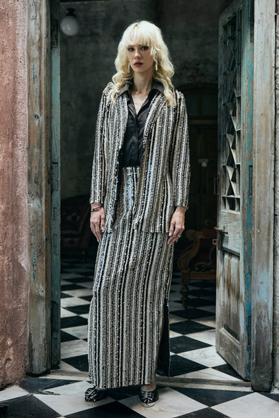 TEXTURED SEQUIN STRIPE SKIRT