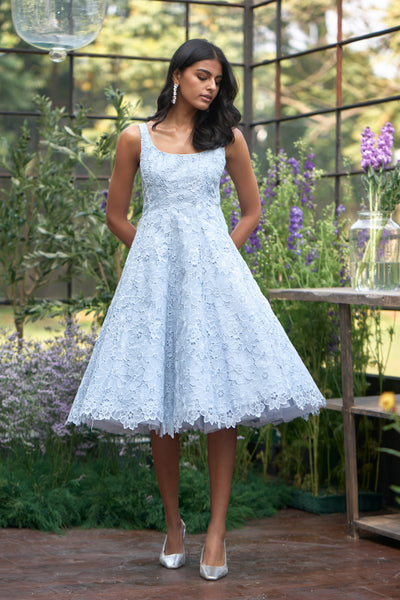 FLARED CUTWORK EMBROIDERED DRESS