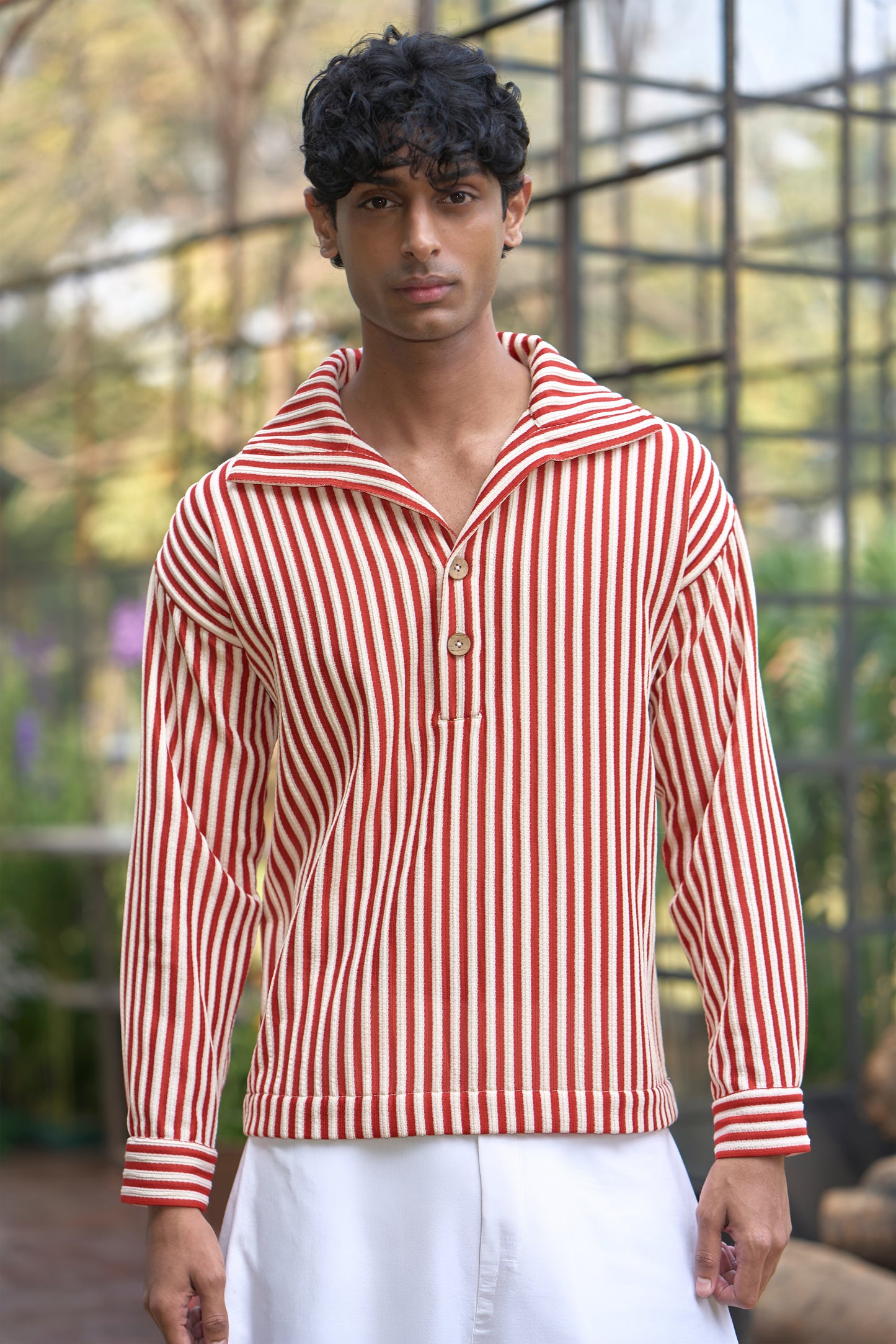 TEXTURED STRIPED POPOVER SHIRT
