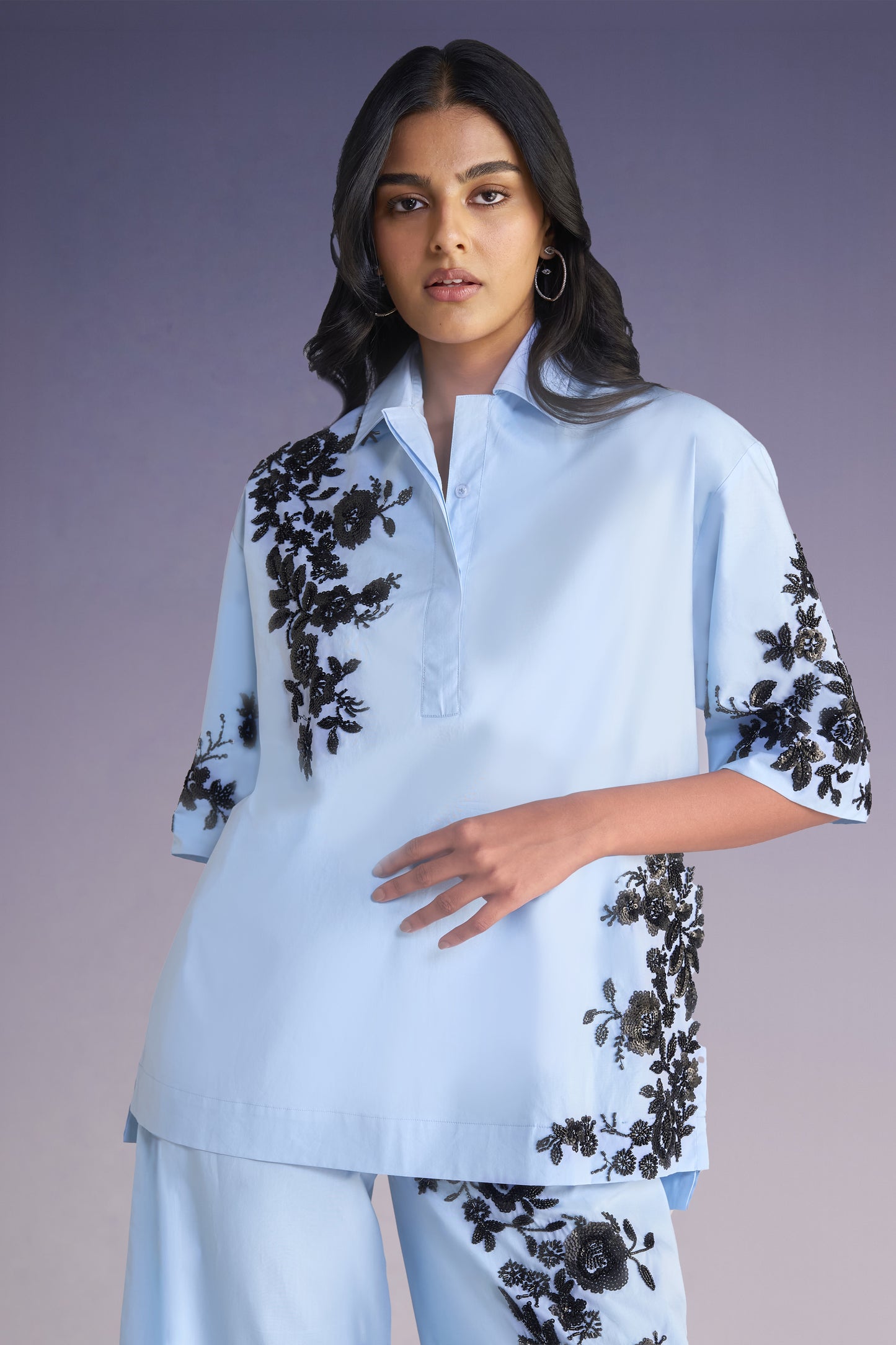 FLORAL BEAD EMBROIDERED SHIRT