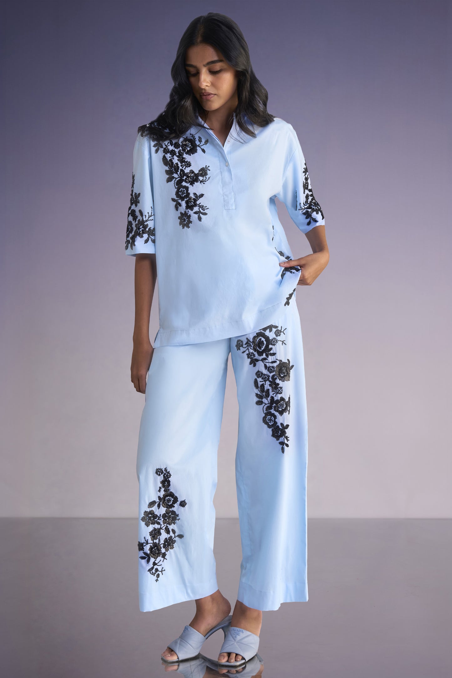 FLORAL BEAD EMBROIDERED PANT