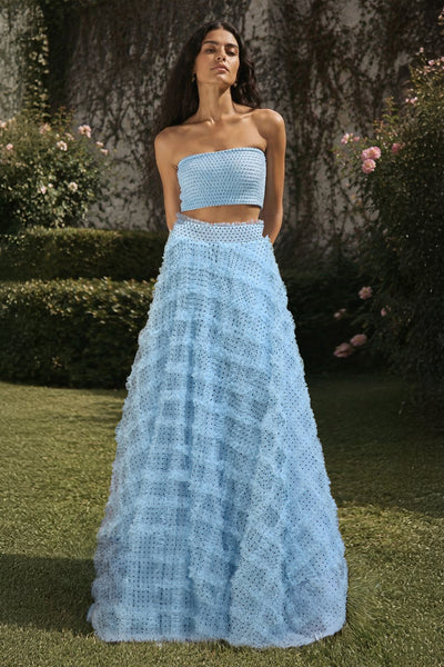 POLKA DOT SMOCKED BRALETTE & APPLIQUÉ FLARED SKIRT