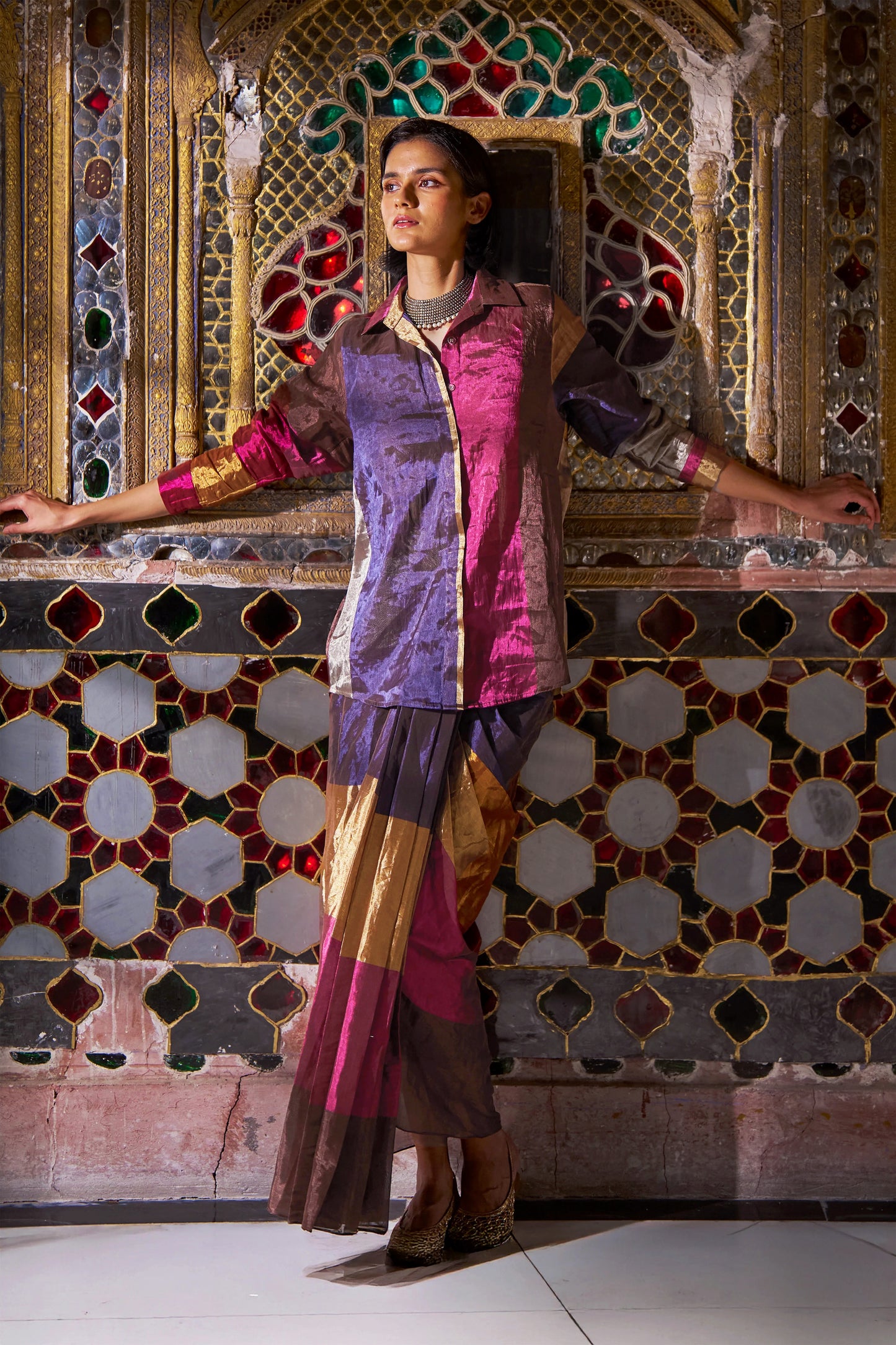 STRIPED BENARES TISSUE SKIRT SET