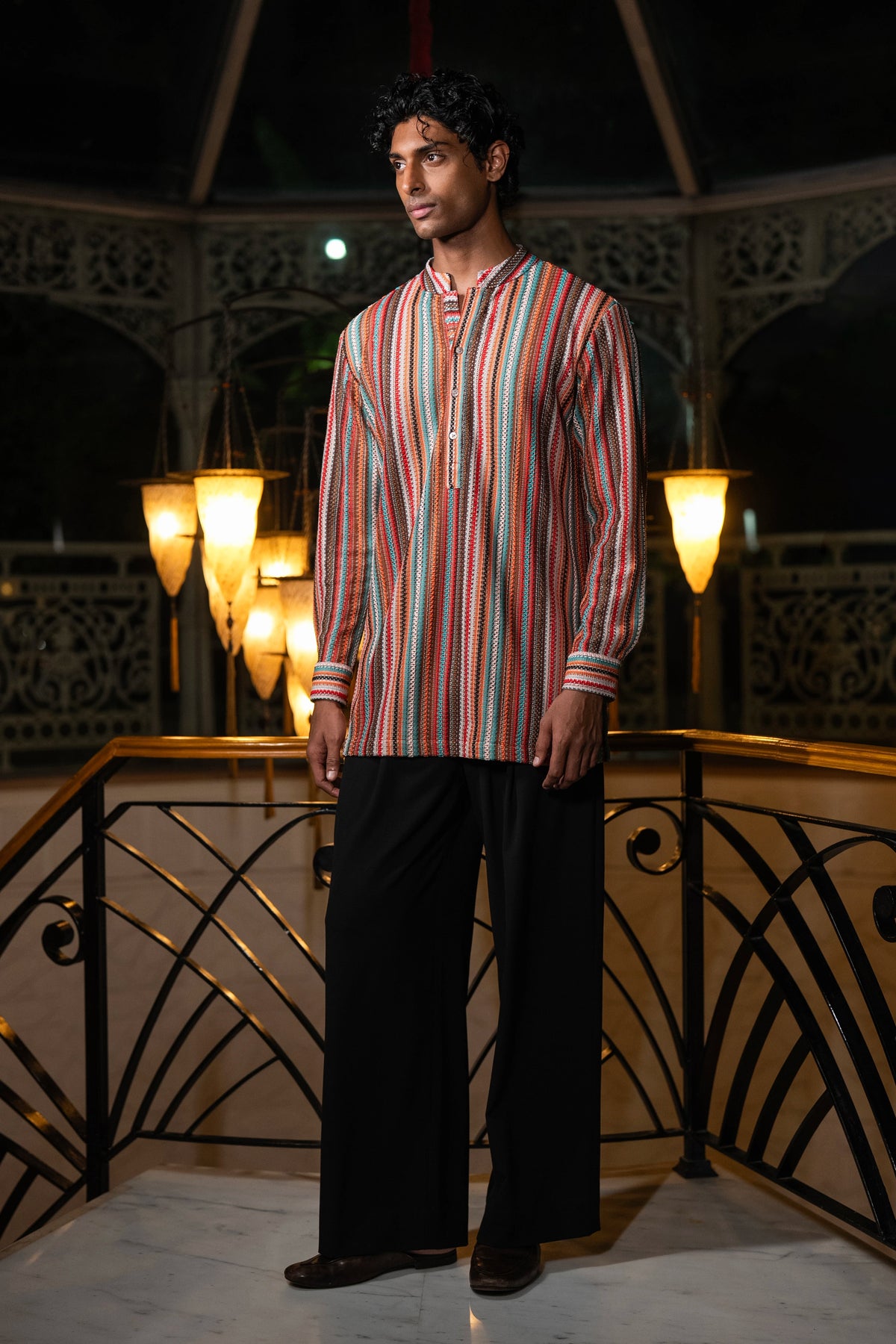 CROCHET LACE KURTA-SHIRT & WIDE-LEGGED PANT SET